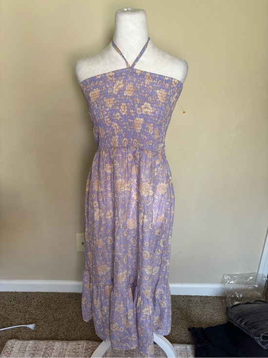 Shade & Shore Dresses & Skirts - Shade & Shore Purple Floral Halter Smocked Wide-Leg Woven Dress M